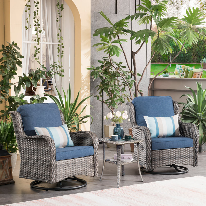 Guillen 2 - Person Patio Conversation Set with Cushions, Gray, Denim Blue
