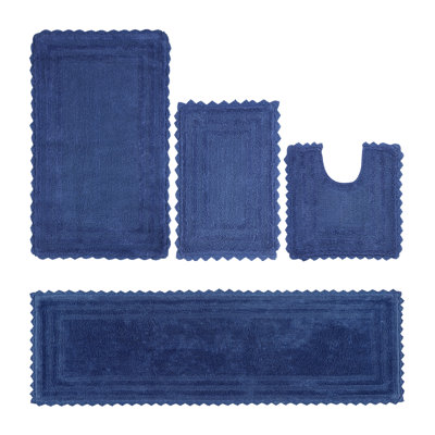 Rasika 100% Cotton Tufted 4  Piece Bathroom Rug Set, Reversible, Super Absorbent & Extra Soft Machine Washable Bath Rug Ideal for Shower & Tub Areas