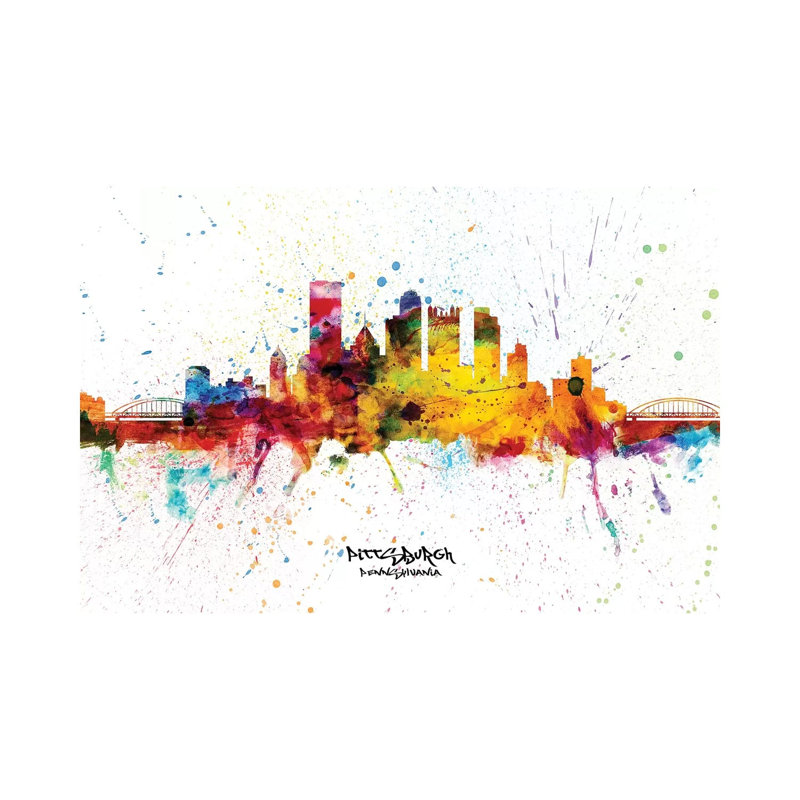 Pittsburgh Pennsylvania Skyline Splash by Michael Tompsett - 1 Piece Wrapped Canvas Wall Art, 45.72cm H x 45.72cm W