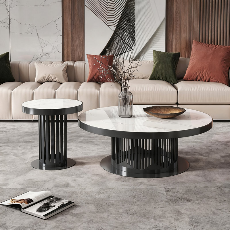 Ensemble de tables basses rondes luxueuses de style italien, H 15 po x L 35,4 po x l 35,4 po, Noir
