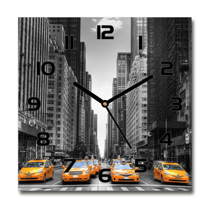 Glass Wall Clock, Grey/Yellow/Black