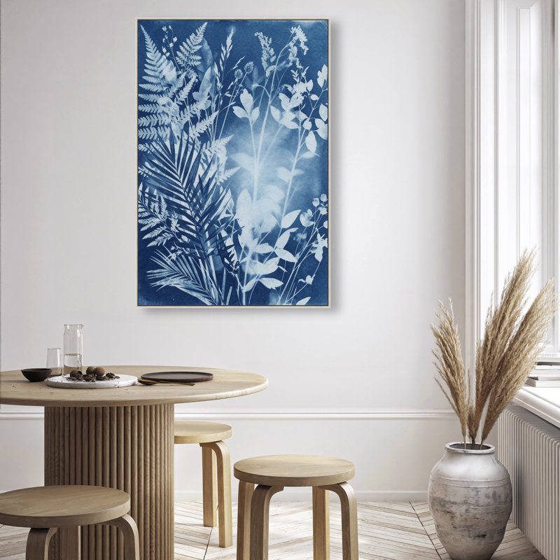Blue Foliage II Print by Oliver Gal, 31"H x 46"W, Silver Floater Frame