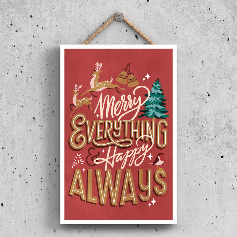 Xmas Merry Everything Happy Always Wooden Plaque, Red, 28.5cm H x 18.5cm W x 0.9cm D