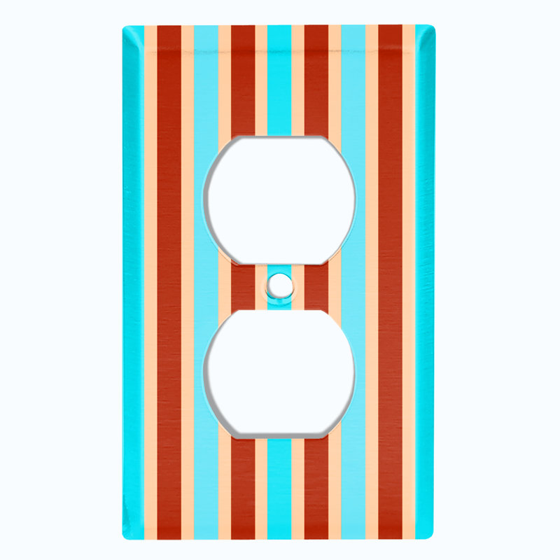 Patterned 1 - Gang Duplex Outlet Standard Wall Plate, Orange/Blue