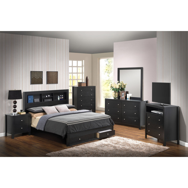 Transitional Black King Storage Bed