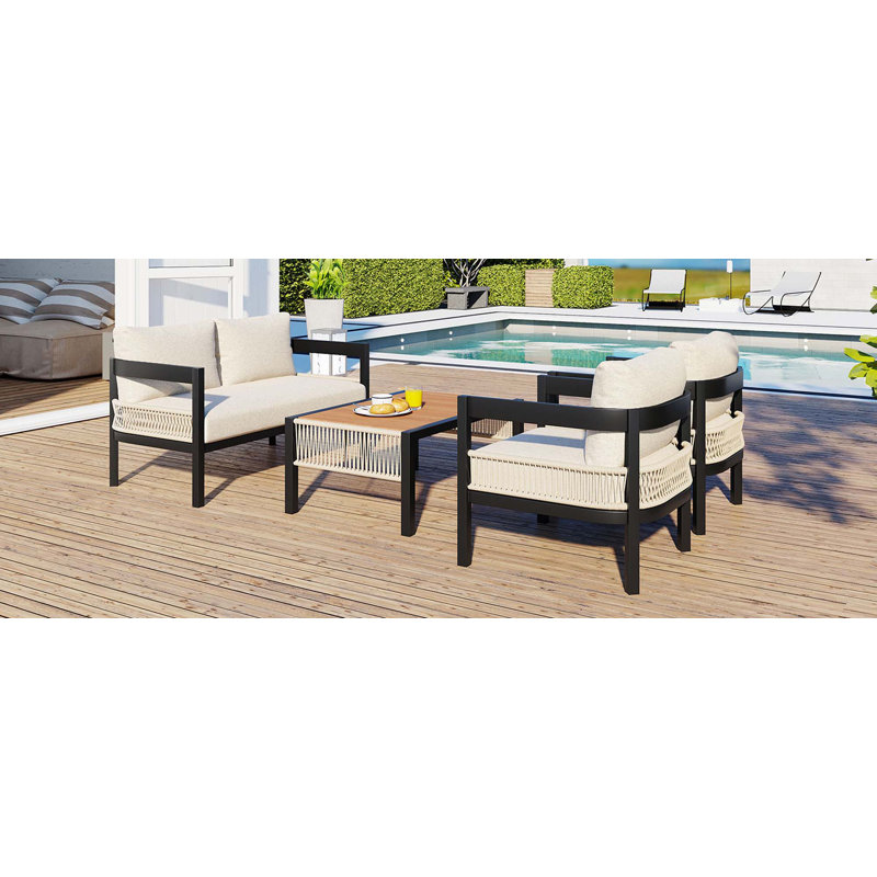 Ensemble de canapé d'extérieur en fer multi-personnes avec 1 table, Beige