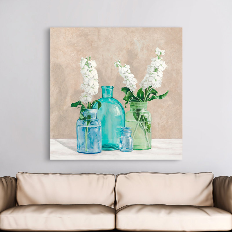 Floral Setting With Glass Vases II by Jenny Thomlinson - Wrapped Canvas Print, 70cm H x 70cm W x 4cm D