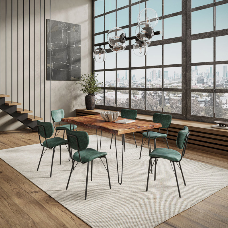 Gordonsville 6 - Person Solid Wood Top Four Leg Dining Set, Jade, Natural