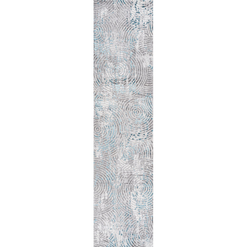 Twinar Modern Abstract Gray/Turquoise Rug, Runner 2' x 8'