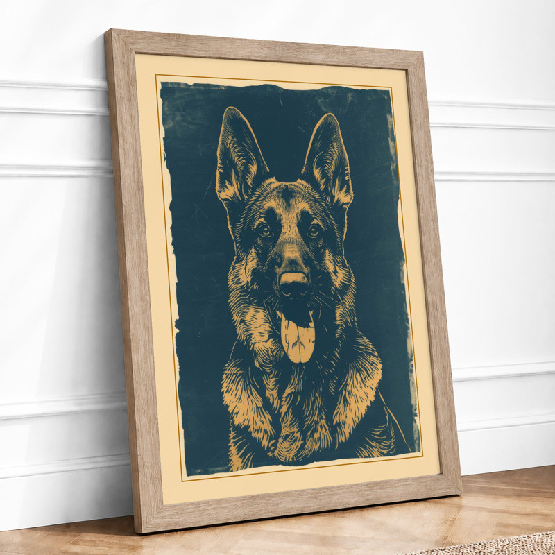 Alert German Shepherd Boho - Framed Print, A4 - 29.7 x 21.0 cm, Oak