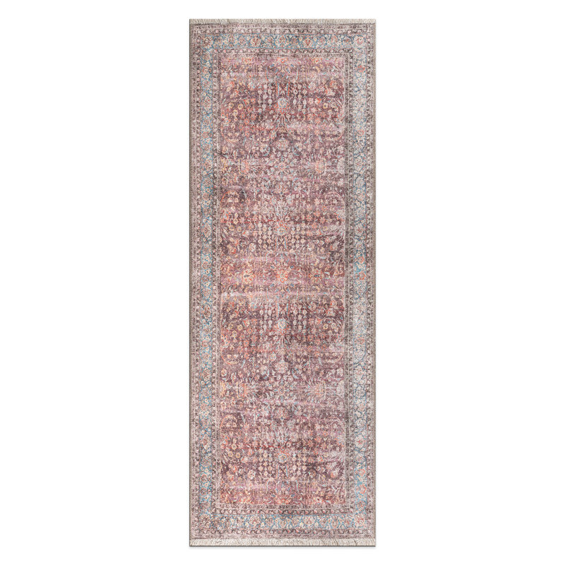 Tapis oriental rouge / beige lavable à la machine Soomin, Tapis de couloir 2 pi 6 po x 10 pi