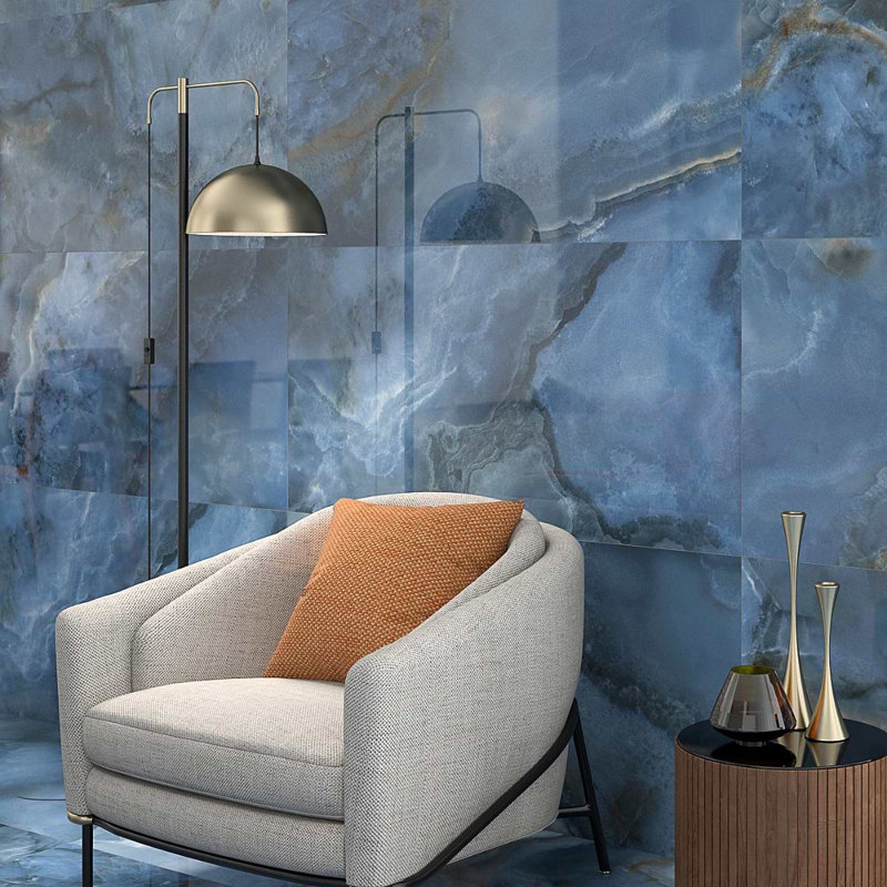 Jewel Onyx 24X48 Polished Porcelain Tile, Blue