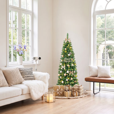 Arbre de Noël illuminé 6 pi avec 6 lumières, arbre de Noël artificiel mince à 220 pointes avec 220 lumières DEL, support en métal pour la maison, appartement et bureau