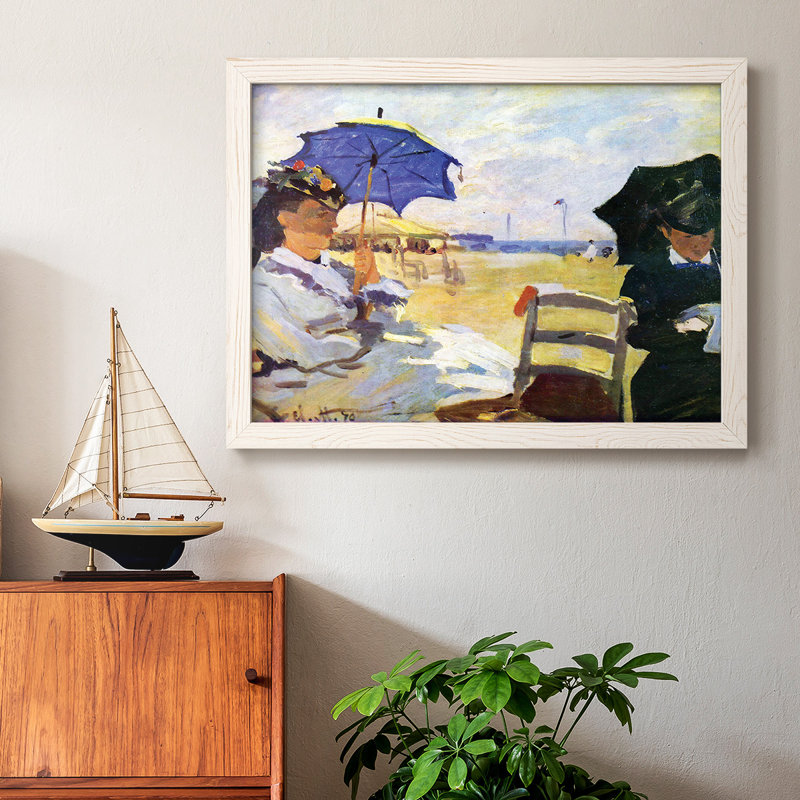 «On the beach at Trouville» par Monet - reproduction d'art sur toile, Blanc, H 14 po x l 20 po x P 1,5 po