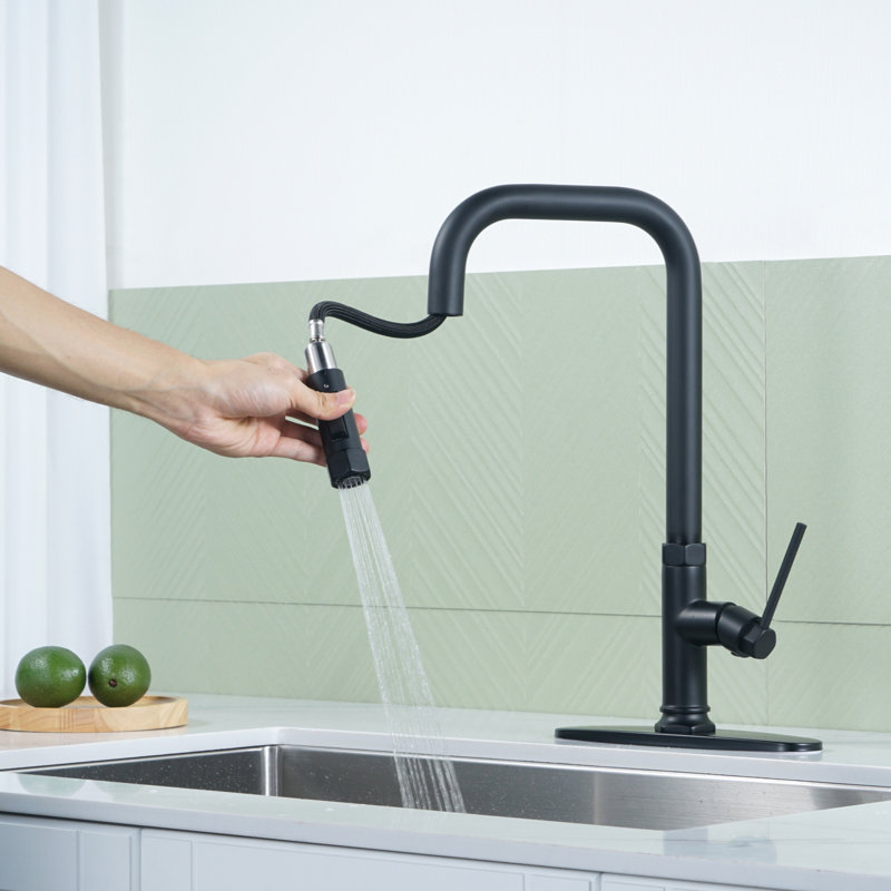 Matte Black Stainless Steel Pull-Out Spray Kitchen Faucet with Soap Dispenser