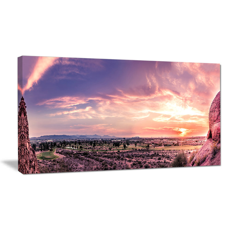 Evening Red Sky Over Phoenix Arizona Landscape Canvas Art, 40x20