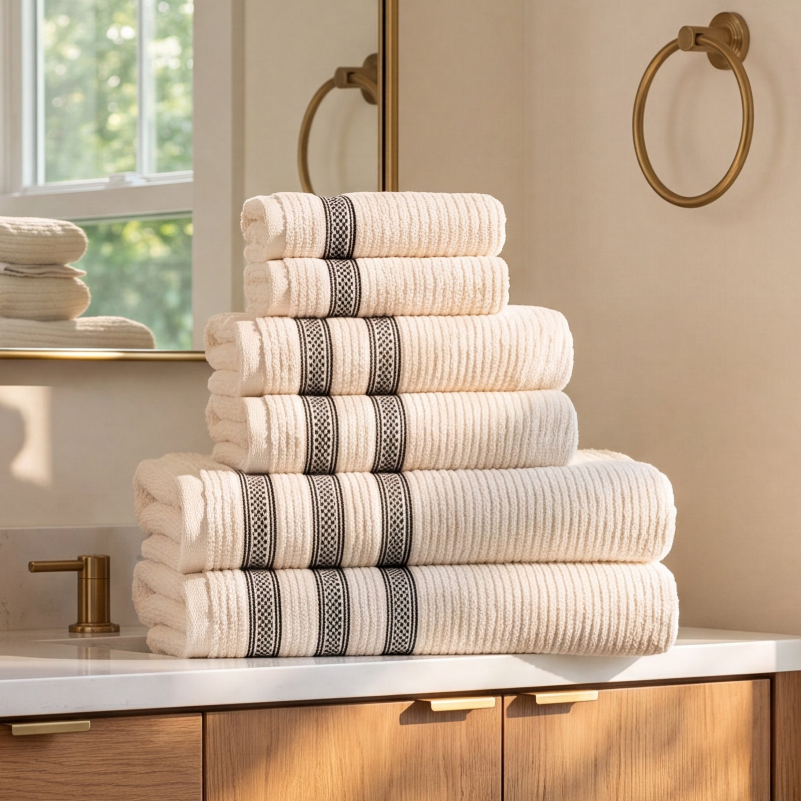 Ilseruth 6-Piece Zero-Twist Cotton Towel Set, Ivory