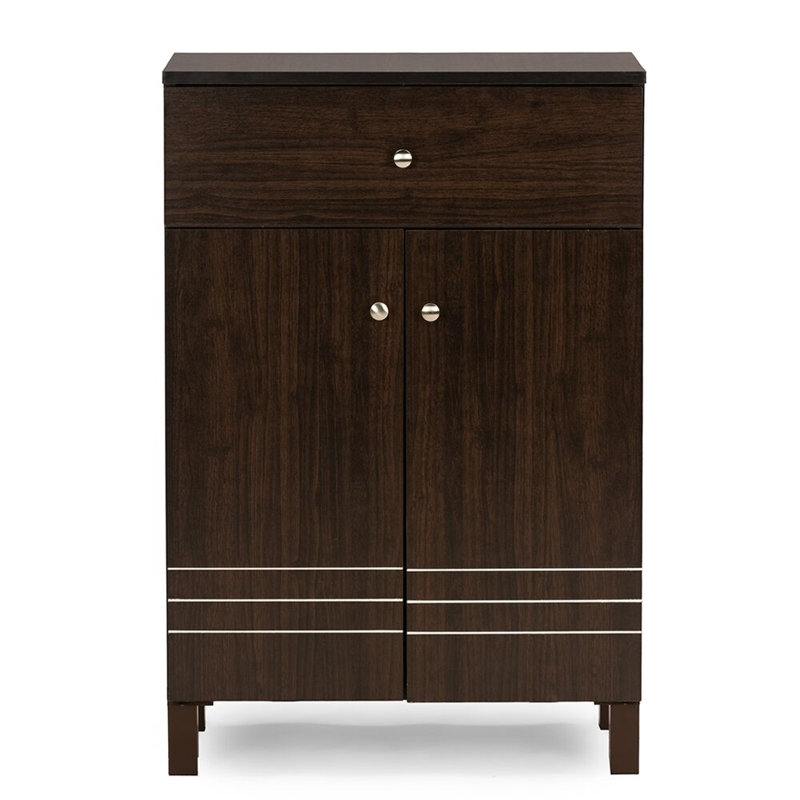 Baxton Studio Engineered Wood Shoe Cabinet With White Striped Door Pattern 35.1" H