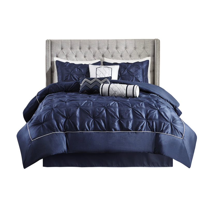 Édredon 7 pièces bleu marine, belle décoration de chambre à coucher lavable à la machine, Navy
