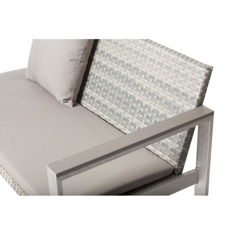 Pangea Home Chester 4-Person Aluminum Outdoor Conversation Set with Cushions – Modern Patio Seating with Rust-Free Frame, Poly-Resin Arms & All-Weather Rattan Seat and Back in Grey Rattan and Fabric