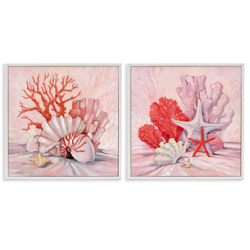 «Pink Coral Still Life», ensemble de 2 giclées par Paul Brent, Giclée encadrée blanc bord de mer, H 24 po x l 24 po