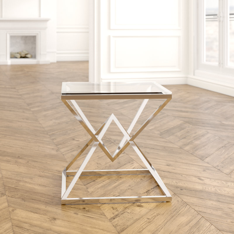 Ladson Glass Top Frame End Table, Silver