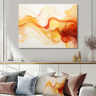 Yellow And Orange Clouds - Liquid Ink Abstract Wall Art Living Room