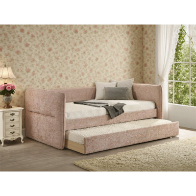 Pull Out Bed, Upholstered Daybed With Pull Out Trundle, Bed Frame With Button Tufted Nailhead Trim, No Box Spring Needed