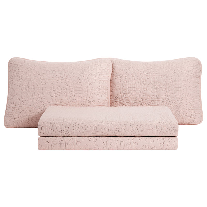 Austin Microfiber Reversible 3-Piece Coverlet / Bedspread Set, King Coverlet / Bedspread + 2 King Shams, Pink