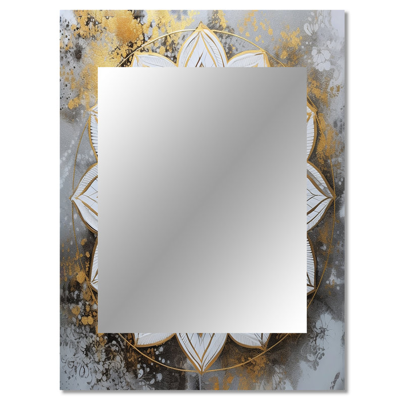 Blanc et or Mandala V - miroir mural décoratif Mandala Boho, grand miroir traditionnel, impression d'art en métal