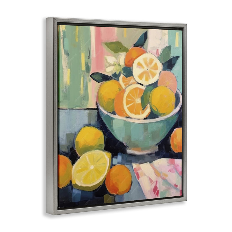  Art sur toile orange et citron par LSR Design Studio, Cadre flottant gris lustré, H 21 po x l 17 po