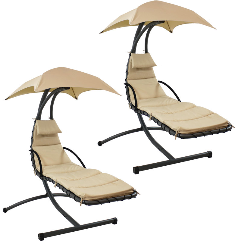 Chaise longue suspendue en acier avec support et auvent Cave Spring - ensemble de 2 - beige, Beige