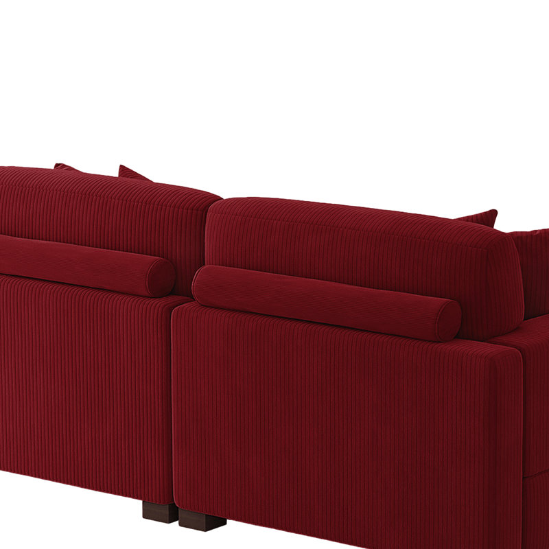 Oversized Upholstered Corduroy Sleeper Sofa Bed Lounge Sofa With Armrests & Throw Pillows, Rouge
