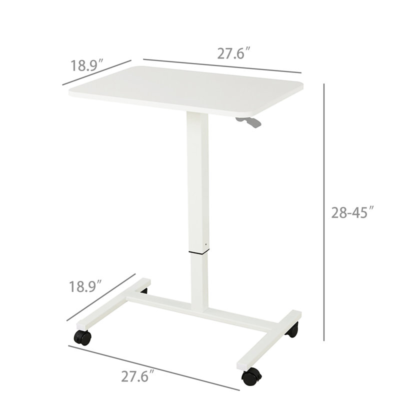 28 x 19" White Standup Sitdown Table with Adjustable Height 28 to 45 inches with Locking Wheels
