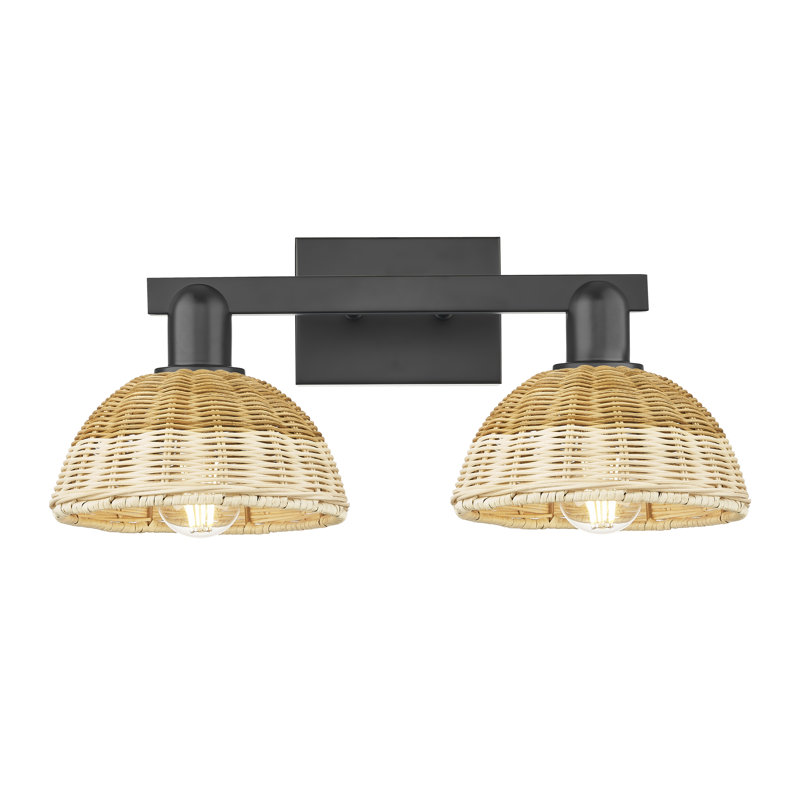 Ciesla - Luminaire pour salle de bain 4 lumières avec abat-jour natté, H 11,25 po x l 16 po x P 8 po, Noir mat, Deux lumières