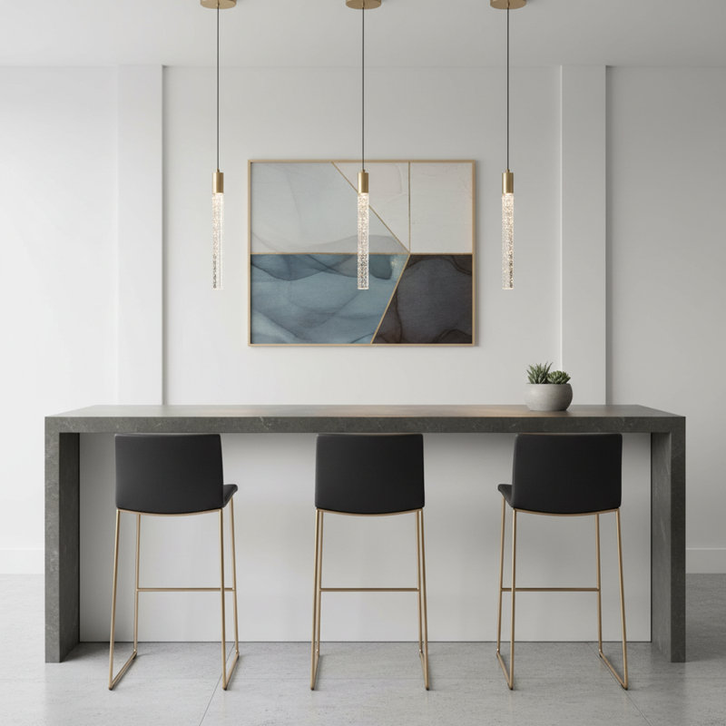 Solem 1-Light Modern Pendant Kitchen Island Crystal LED Light Cylinder Style, Gold