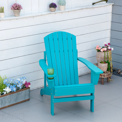 Chaise Adirondack en bois, chaise de jardin d'extérieur avec porte-gobelet, mobilier de jardin résistant aux intempéries, salon classique pour terrasse, jardin, cour arrière, foyer extérieur, bleu ciel