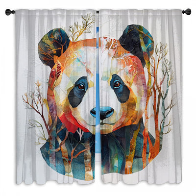 Colorful Panda Illustration Window Curtains Panda Sheer & Room Darkening - 2 Panels