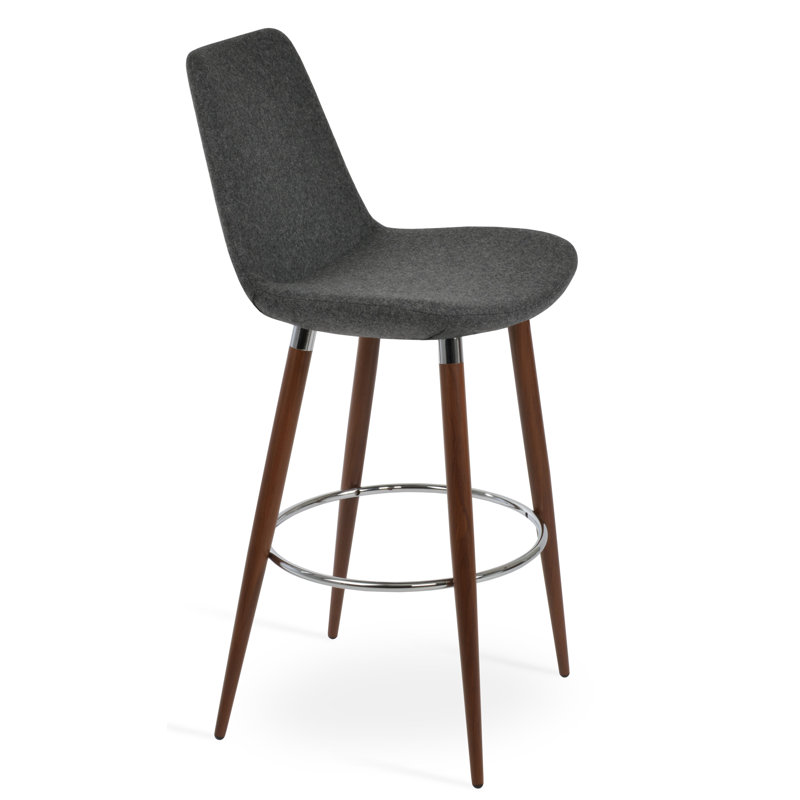 Tabouret de bar et de comptoir Eiffel Ana, Similicuir gris, Tabouret de comptoir (siège d'une hauteur de 24 p, Noyer