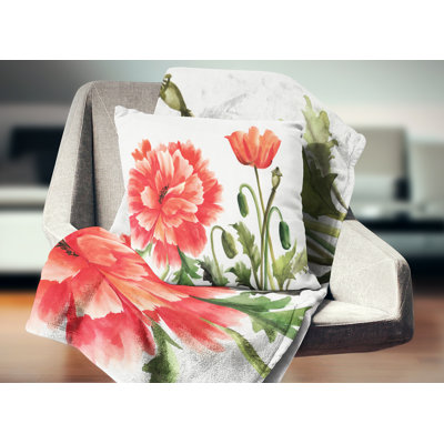 Red Poppies - Floral Printed Pillow