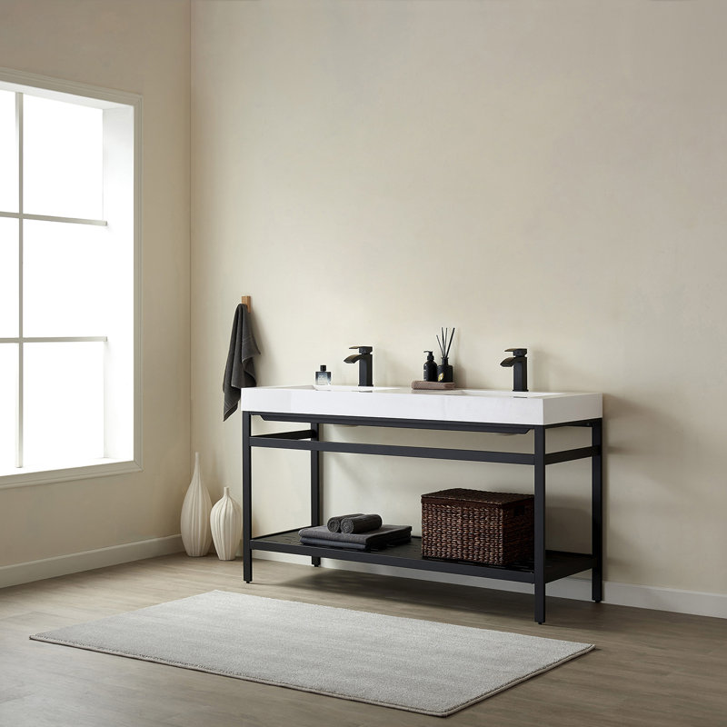 Ensemble de meuble-lavabo 60 po Waite, Blanc, Noir mat / blanc, Double