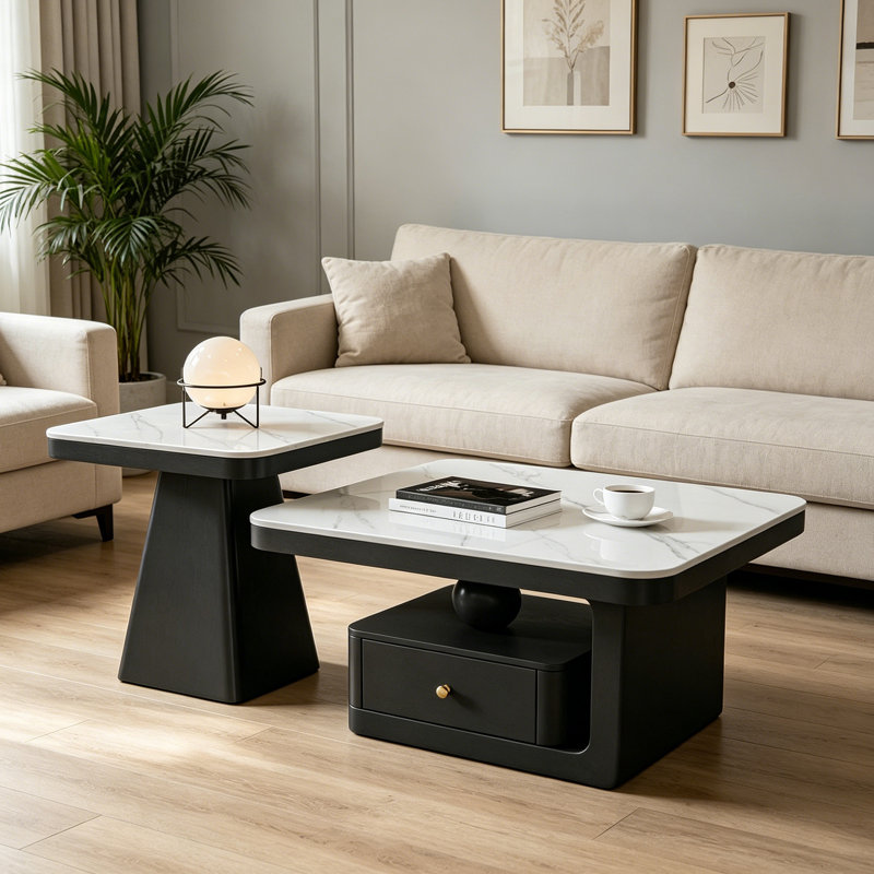 Tiroir de rangement pour table basse Minimalist Rock, Blanc / Gris, H 16,53 po x L 31,49 po x l 31,49 po, Noir