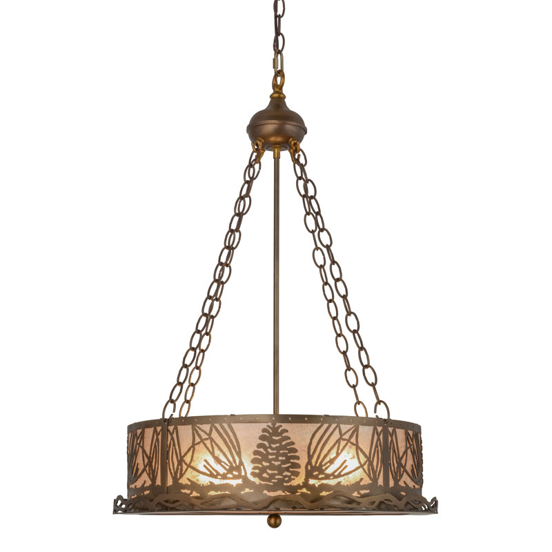 Rustic Lodge 4 - Light Glass Chandelier, Silver, Antique Copper, 35" H x 22" W x 22" D