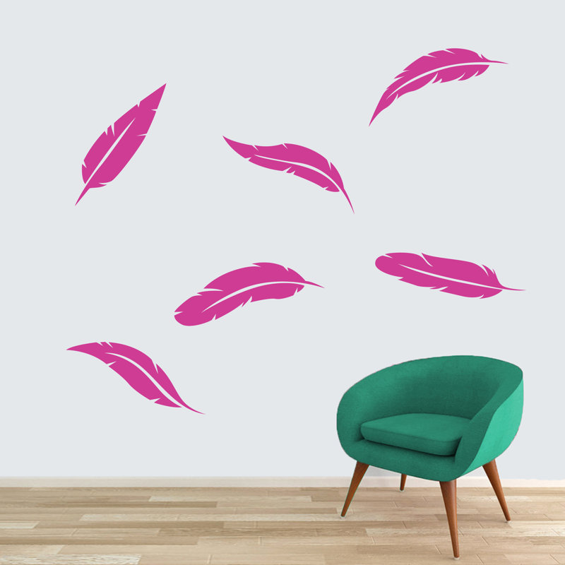 Décalcomanie murale plumes, Oui, Rose vif