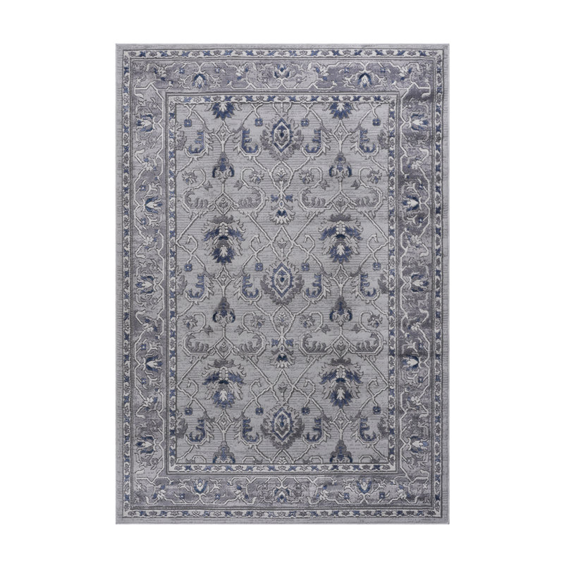 5X7 Grey/Blue/Oriental Non-Shedding Living Room Bedroom Dining Home Office Stylish And Stain Resistant Area Rug