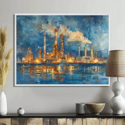 Grey Blue Hydro Electric Power Plant - Power Plants Wall Art Living Room