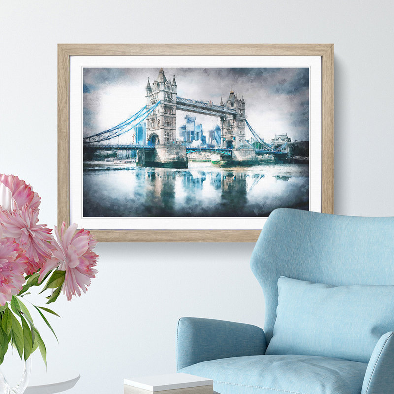 London Bridge - Picture Frame Graphic Art Print, 45cm H x 63cm W x 2cm D, Oak Framed
