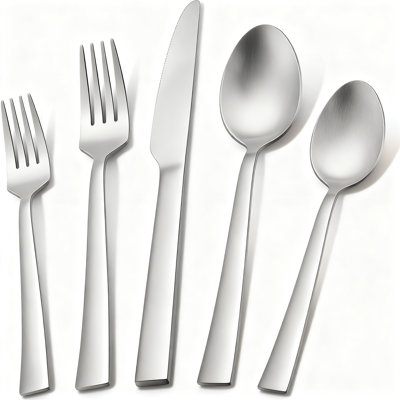 40-Piece Matte Black Flatware Set For 8, Stainless Steel Square Cutlery Set With Satin Finish, Dishwasher Safe Eating Utensils Including Knife Fork Spoon