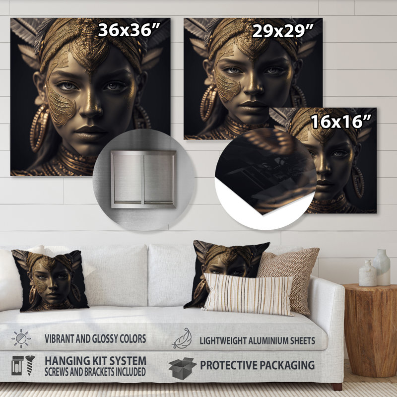 Décoration murale bohémienne traditionnelle en métal rétro or I - femme bohème, H 16 po x l 16 po x P 1 po
