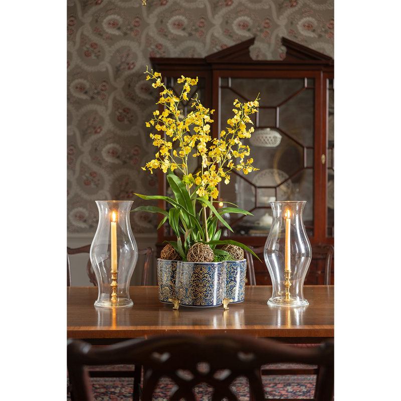 Richmond Damask Oval Planter, 8" H x 14" W x 14" D, Dark Indigo